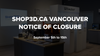 Shop3D.ca Vancouver Notice of Closure (Sept. 5th - 15th)