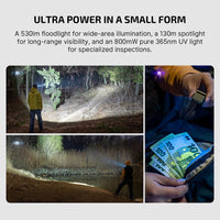 Olight Oclip Ultra flood, spot, and UV light modes