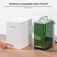 xTool Desktop Smoke Purifier connected to laser